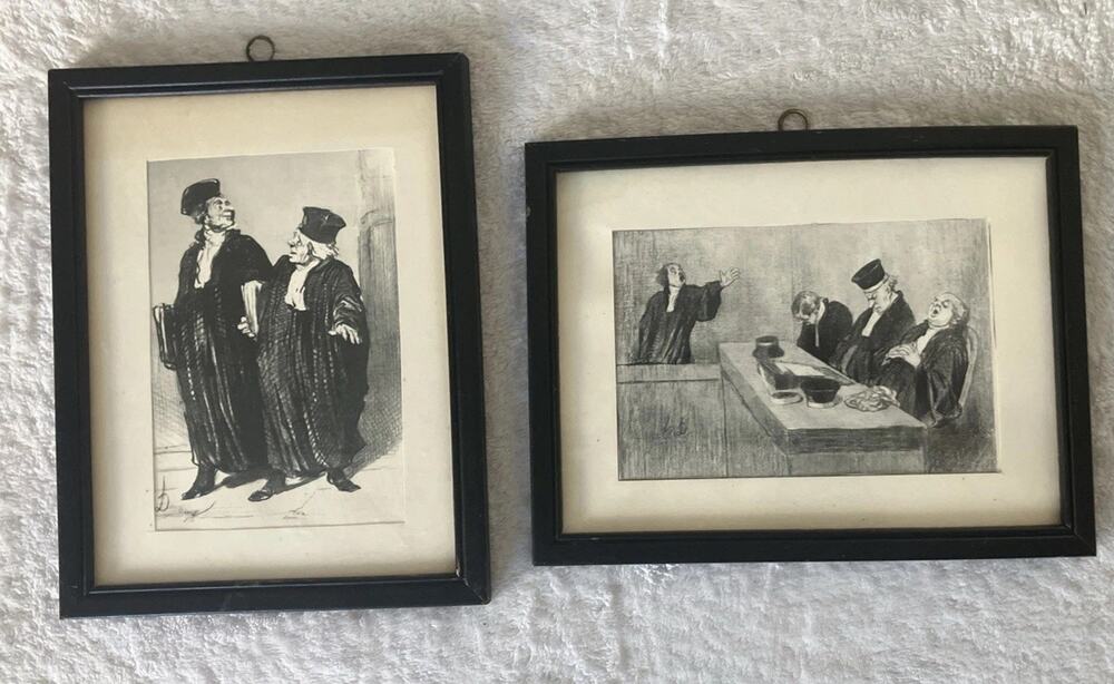 Pair Lot of 2 Framed artwork prints Honoré Daumier Lawyer Judge Justice Vintage